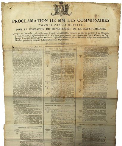 null REVOLUTION. 1790. HAUTE-GARONNE. FORMATION OF THE DEPARTMENT. "Proclamation...