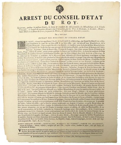 null TRADE. 1756. CUSTOMS. "Arrest of the Council of State of the King, which allows,...