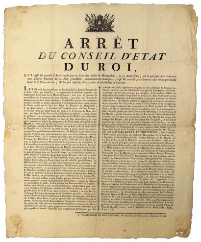 null HIGH-GUIENNE. 1781. Ruling of the Council of State of the King, which breaks...
