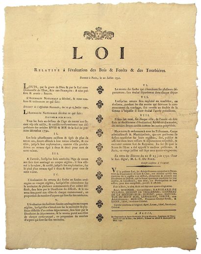 null RÉVOLUTION. 1791. LOIR-ET-CHER. Loi relative à l’évaluation des BOIS & FORÊTS...