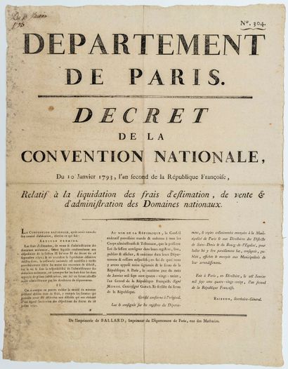 null DÉPARTEMENT DE PARIS. 1793. VENTE DES BIENS NATIONAUX. « Décret de la CONVENTION...