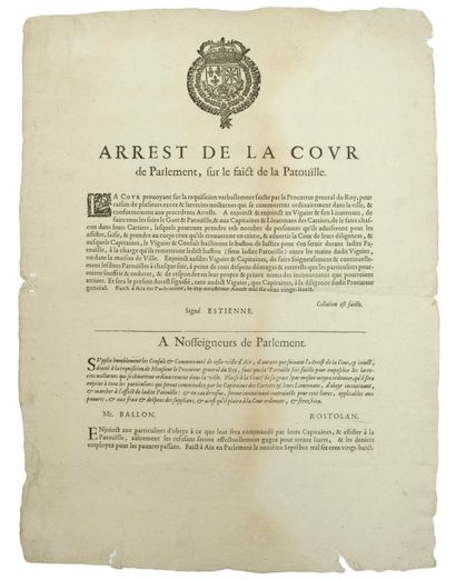 PROVENCE. 1628. POLICE DES RUES. : « Arrest...