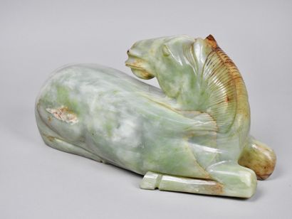 null About 1900 or later Large nephrite jade horse Monolithic block weighing 8.8...