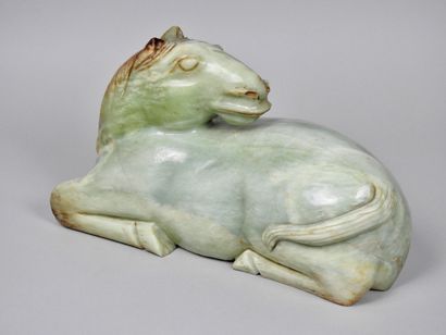 null About 1900 or later Large nephrite jade horse Monolithic block weighing 8.8...