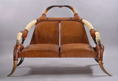 null 
Important living room furniture made of bovine horn and upholstered with brown...