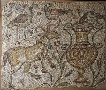 null Mosaic opus tectile, tesserae, stone and glass paste representing a bucolic...
