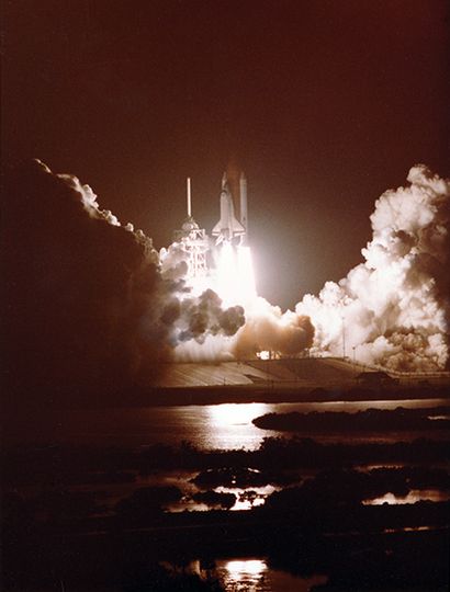 NASA NASA. First night flight of a space shuttle, the space shuttle CHALLENGER (Mission...