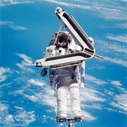 NASA Nasa. LARGE FORMAT. Spacewalker Lee M.E. Morin assembles new modules for the...