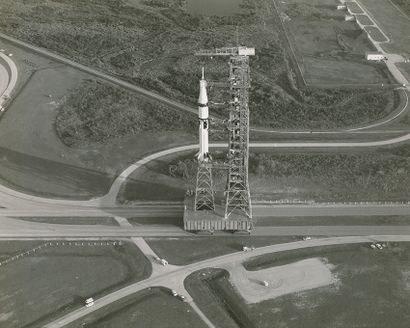 NASA Nasa. Superb and rare view of the SaturnIB rocket perched on its high launch...