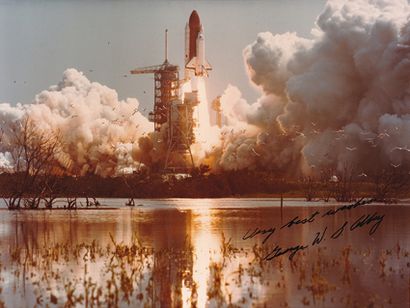 NASA NASA. This panoramic view of Space Shuttle COLUMBIA during liftoff (STS2) on...