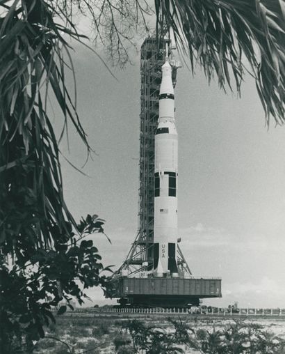 NASA Nasa. The impressive silhouette of the Saturn V rocket rises into the Florida...