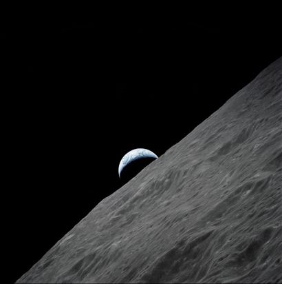 NASA Large format. Extraordinary crescent of the Earth observed from lunar orbit....