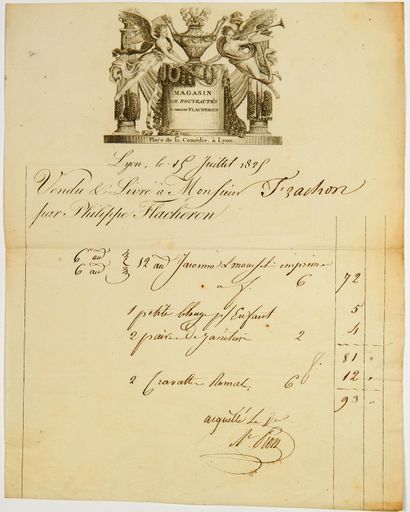 null FACTURE GRAVÉE DE LYON (69) du 15 Juillet 1825. Papier gravée 1p in-4° à l’en-tête...