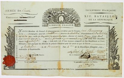 null ROCHEFORT (17). 1795. ARMÉE DE L’OUEST, Infanterie Française - CERTIFICAT D’OFFICIER...