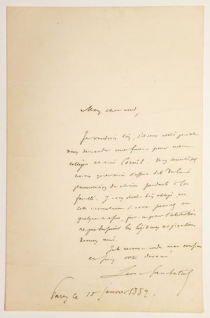 null Léon GAMBETTA (Cahors 1838-1882) Avocat et célèbre homme politique. Lettre autographe...