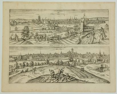 null TOURS (Indre-et-Loire) & ANGERS (Maine-et-Loire). Gravure de 1598 par Georgius...