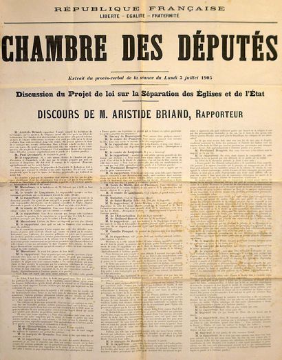 null Aristide BRIAND. 1905. LOI DE LA LAÏCITÉ. « Discours du Projet de loi sur la...