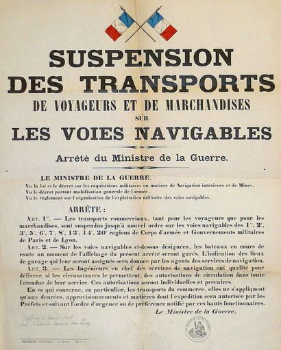 null YVELINES. 1914. « SUSPENSION DES TRANSPORTS de Voyageurs et de Marchandises...