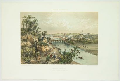 null LANNION (Côtes du Nord) « Vue prise en amont du vieux Pont. » (c. 1865) Lithographie...