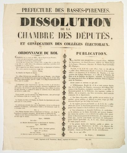 null BASSES-PYRÉNÉES. PAU (64) 20 Mai 1830. Dissolution de la Chambre des Députés,...