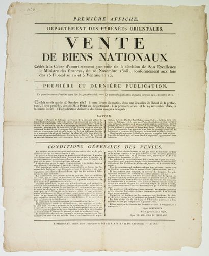 null PYRÉNÉES ORIENTALES. 1815. ABBAYE DE SAINT-MICHEL DE CUIXA : « Vente de BIENS...