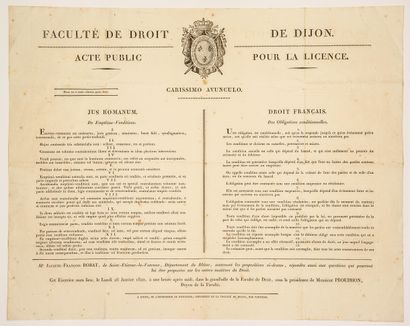 null CÔTE D’OR. Faculté de Droit de DIJON. Acte public pour la License de Mr Jacques-François...