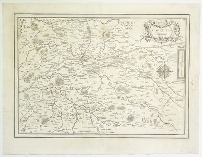 null « CARTE DE TOURAINE » Carte de 1633 : Au centre la ville de TOURS (37), Ingrandes...