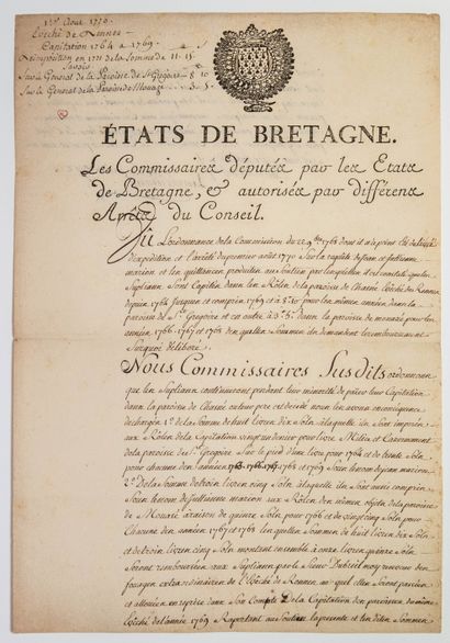 null « ÉTATS DE BRETAGNE. » Évêché de RENNES 1er août 1770. Ordonnance concernant...