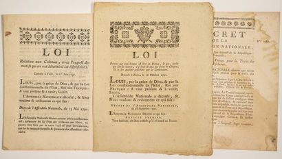 null COLONIES. 1791. ESCLAVAGE & DROITS DE L’HOMME. 3 Imprimés : « Loi relative aux...