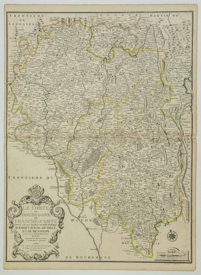 null Carte de 1708 : « Le Comté de BOURGOGNE dit FRANCHE COMTÉ, divisé en ses quatre...