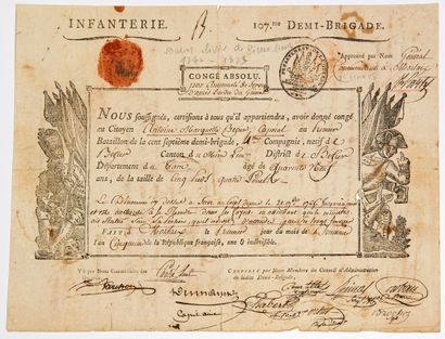null MORLAIX (Finistère) 1er Brumaire An 5 (1796). Pièce signée Olivier HARTY, Général...