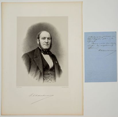 null Baron Georges Eugène HAUSSMANN, 1 lettre autographe signée et 1 Lithographie :...