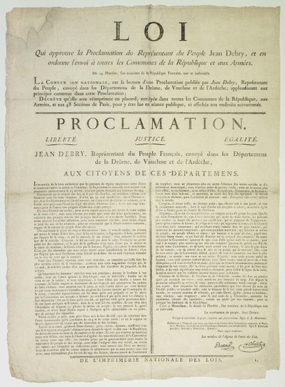 null Proclamation de Jean DEBRY, Représentant du Peuple, envoyé dans les Départements...