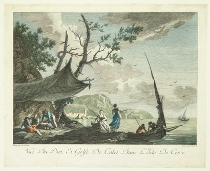 null CORSE « Vue du Port, et golfe de CALVI dans l’Isle de CORSE. » Eau-forte d’Antonio...