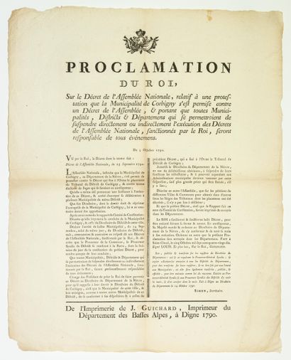 null NIÈVRE. 1790. CORBIGNY (58). « Proclamation du Roi (Louis XVI), sur un décret...