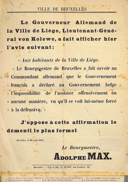 null 3 Affiches sur LA BELGIQUE Occupée par l’Allemagne : 1°) HASSELT 17 Août 1914...