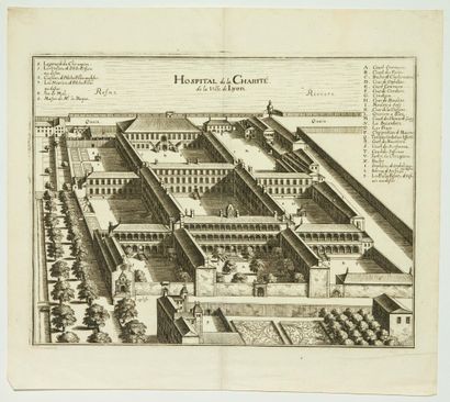 null LA CHARITÉ DE LYON. Gravure XVIIIe : « Hôpital de la Charité de la Ville de...
