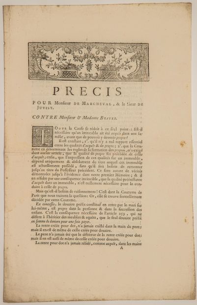 null PAJOT DE MARCHEVAL & PAJOT DE JUVISY. 1763. « Précis pour Mr MARCHEVAL, & le...