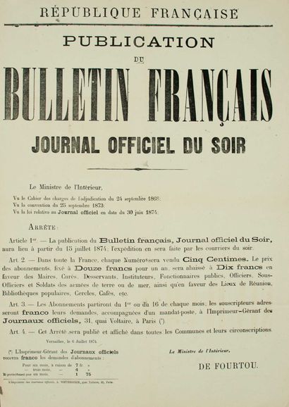 null « PUBLICATION du BULLETIN FRANÇAIS, Journal Officiel du soir. » Arrêté du Ministre...