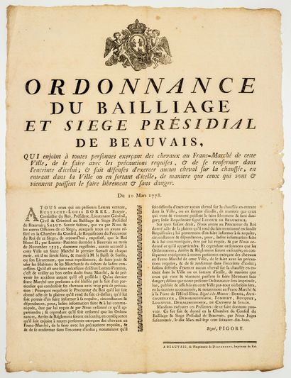 null OISE. 1778. BEAUVAIS. « Ordonnance du Bailliage et Siège Présidial de BEAUVAIS,...