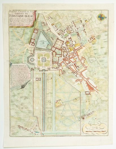 null FONTAINEBLEAU (77). Gravure de 1705 : « Bourg, Château et jardins de FONTAINEBLEAU...