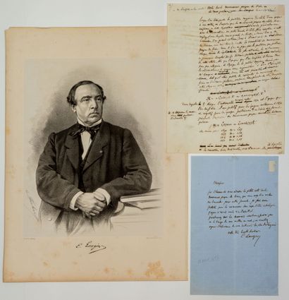 null Ernest LAUGIER, Astronome. (1812 – 1872) - 1 lettre autographe signée, 1 Manuscrit...