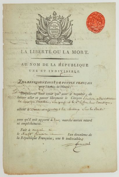 null Marie Pierre Adrien FRANCASTEL (1761-1831) Conventionnel de l’EURE. Passeport...