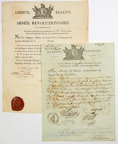 null COMMUNE AFFRANCHIE, 1794 . (LYON, Ville Rebelle). 2 Certificats : COMMUNE AFFRANCHIE...