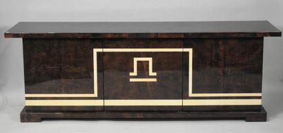 null ITALIAN WORK

	Brown and cream lacquered quadrangular body sideboard with a...