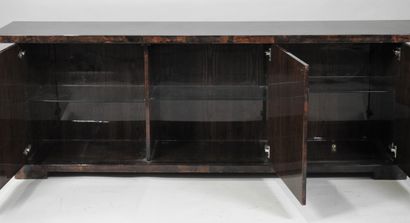 null ITALIAN WORK

	Brown and cream lacquered quadrangular body sideboard with a...
