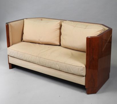 null FRENCH WORK 

	Sofa with a heptagonal body in varnished mahogany with a slightly...