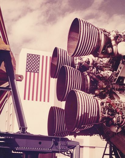 NASA NASA. Impressive view of the 5 engines of the Saturn 5 rocket. Circa 1970.period...