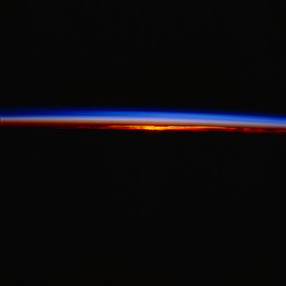 NASA NASA. LARGE FORMAT. Rare observation of a sunset from space orbit aboard Space...