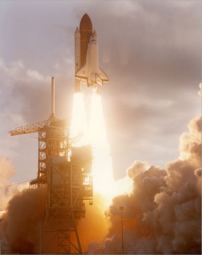 NASA Nasa. Space shuttle takeoff. Circa 1980.period chromogenic print on "THIS PAPER...